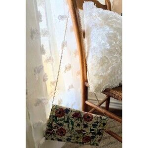 Bam Forever Floral Woven Design Clutch Purse Detachable Gold Chain Boho Bag